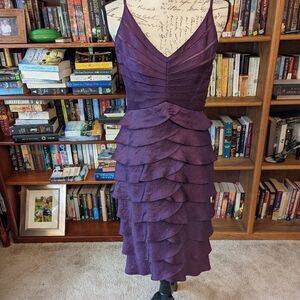 𝅺adriana papell purple layered cocktail dress size 6 euc